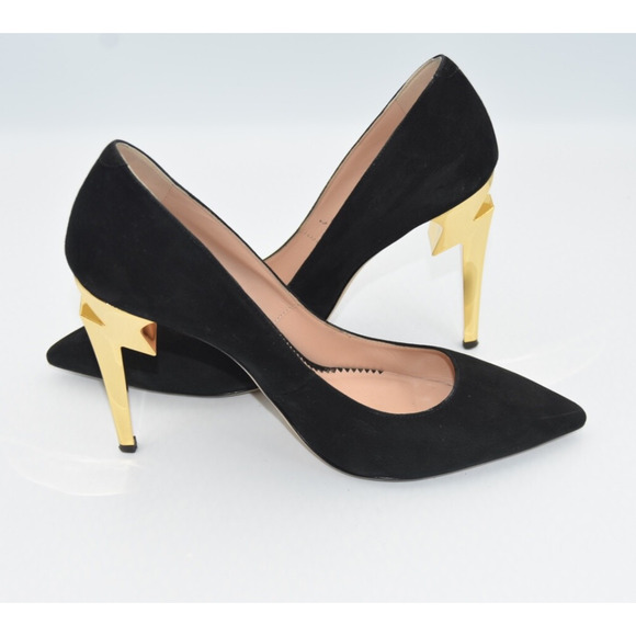 Giuseppe Zanotti Black Suede Bolt G Heel Pointed Toe Stiletto Pumps Size 39 / 9 - Picture 1 of 13